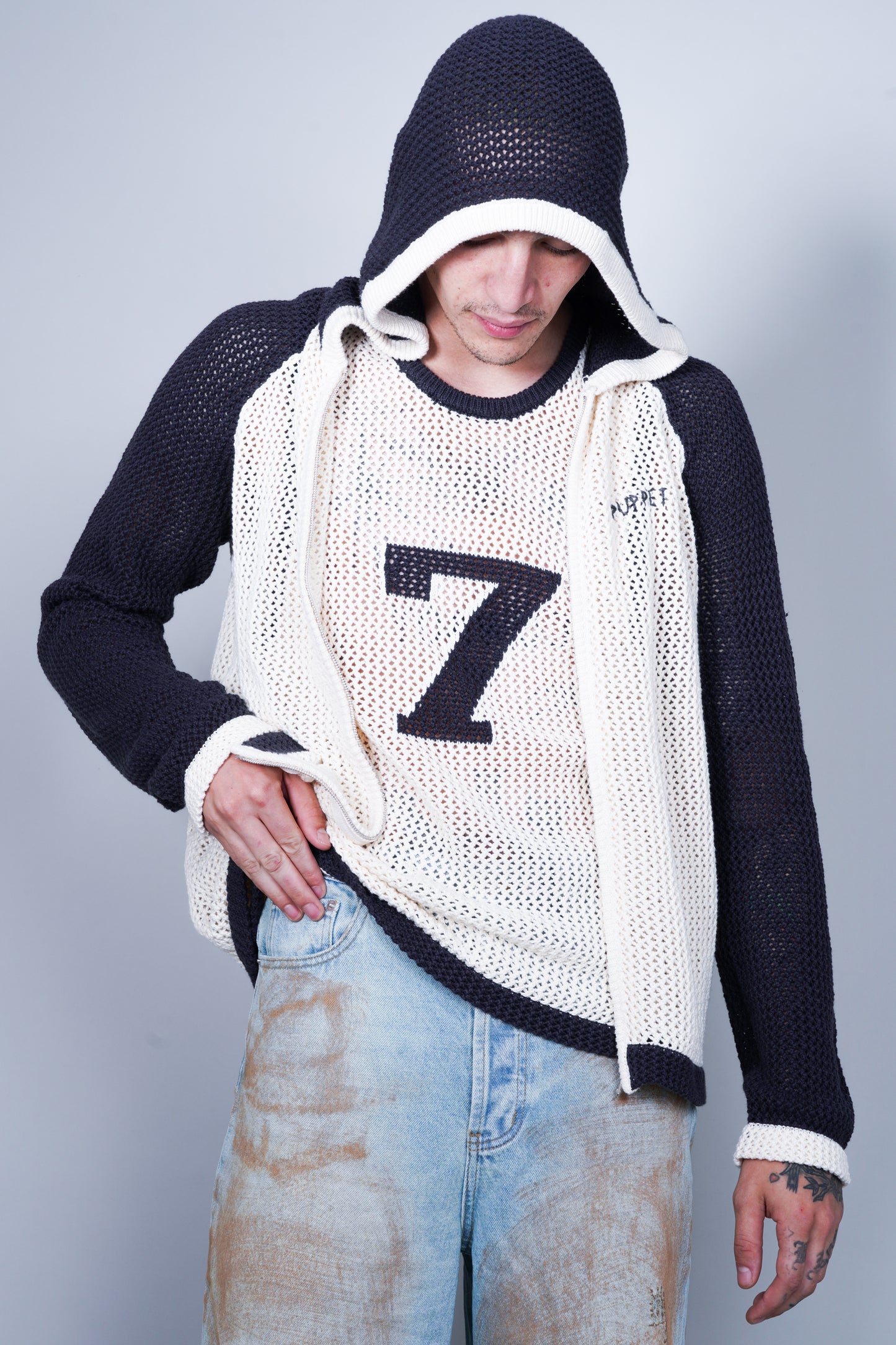 Naive Gauge Zip-up Hoodie in Piano Black/Archive White - Puppet Theater