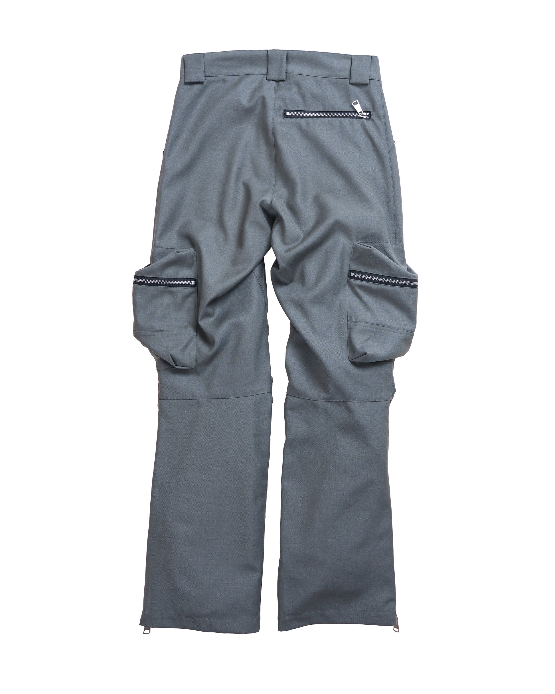 Flat lay back of Technicalist Cargo — tailored streetwear pants with single rear zip pocket and ankle expansion zippers