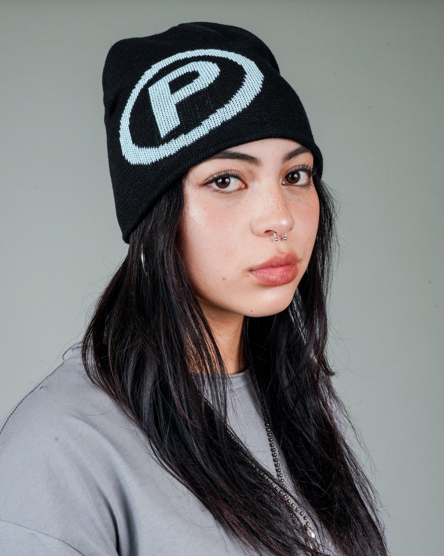 Puppet Corp Beanie in Black and Eggshell Blue