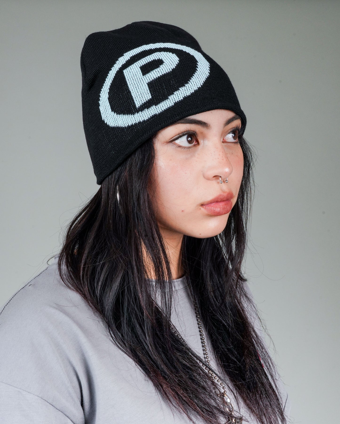 Puppet Corp Beanie in Black and Eggshell Blue