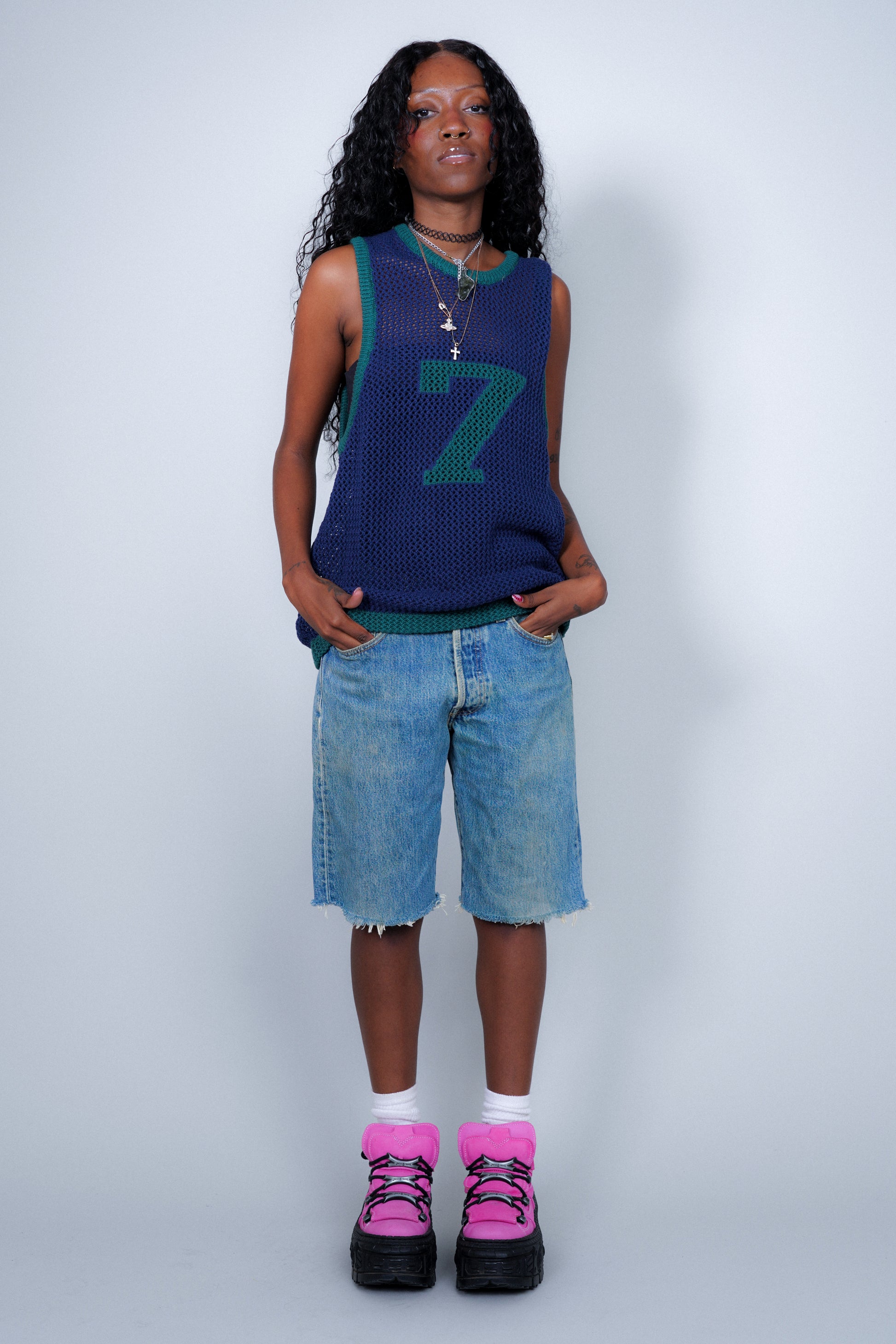 Naive Gauge Knit Vest in Moss/Midnight - Puppet Theater