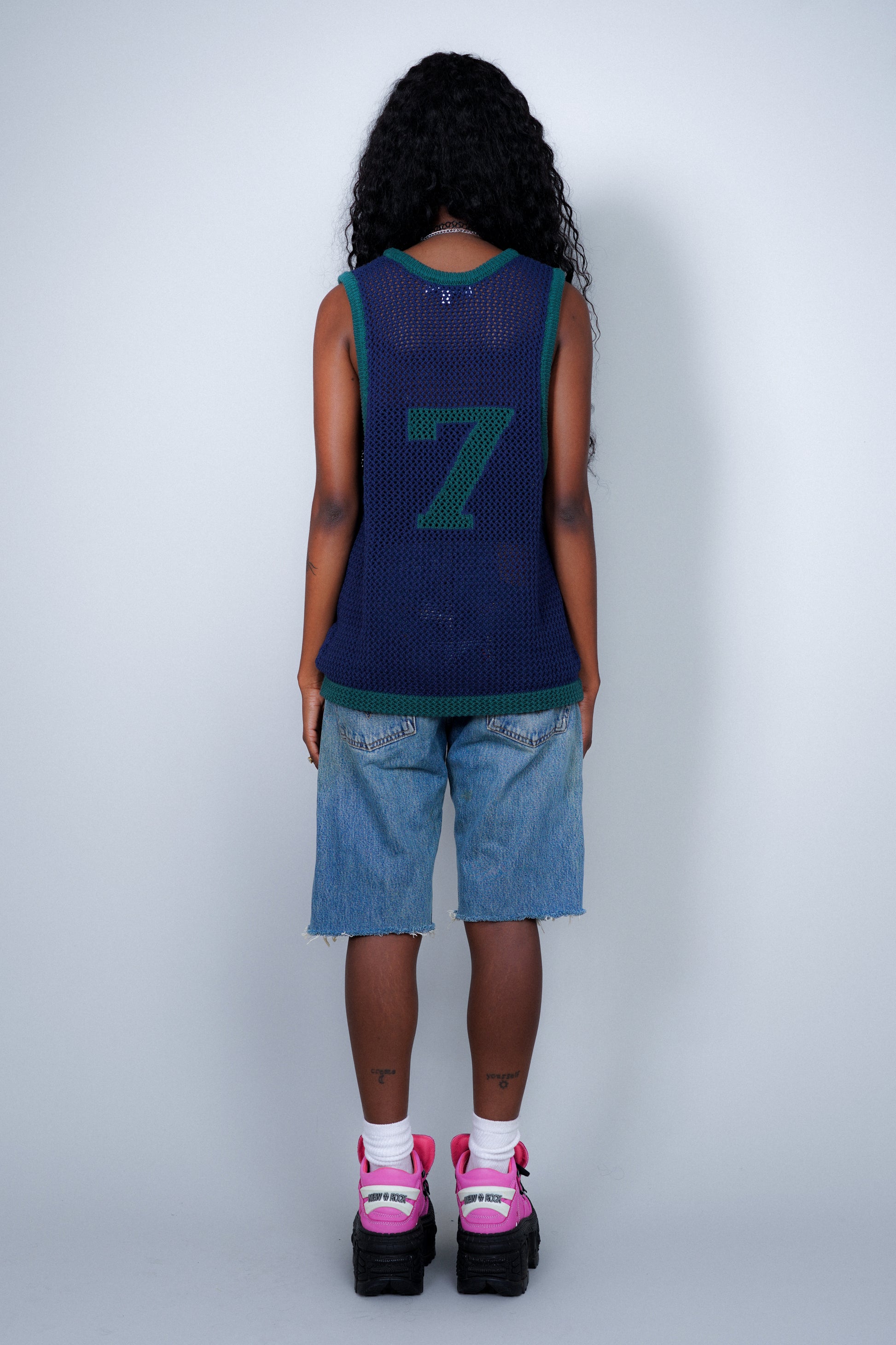 Naive Gauge Knit Vest in Moss/Midnight - Puppet Theater